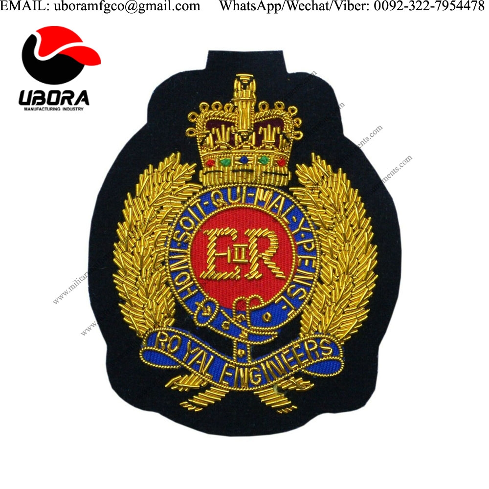 Bullion Badge Royal Engineers Blazer Badge Gold Bullion Wire Hand Embroidery  patches emblem, crests